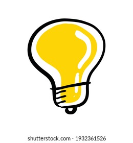 Light bulb doodle. Symbol of idea. Hand drawn vector electric lamp illustration. Sign of solution, creativity and innovation.