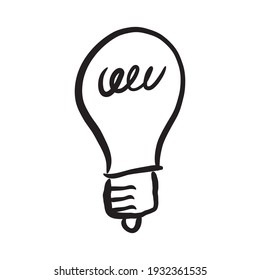 Light bulb doodle. Symbol of idea. Hand drawn vector electric lamp illustration. Sign of solution, creativity and innovation.