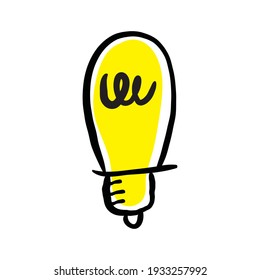 Doodle de bombilla. Símbolo de idea. Ilustración de lámpara eléctrica vectorial dibujada a mano. Signo de solución, creatividad e innovación.