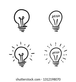 Light bulb doodles, hand drawn lamps, symbol of idea.