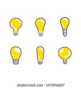 Light bulb doodles, hand drawn lamps. Vector collection. 