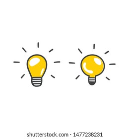 Light bulb doodles, hand drawn lamps. Vector collection. 
