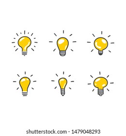 Light bulb doodles, hand drawn lamps. Vector collection. 