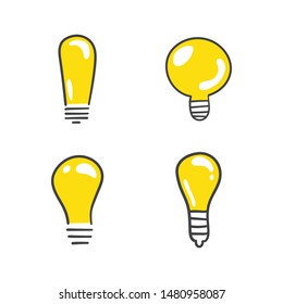 Light bulb doodles, hand drawn lamps. Vector collection. 