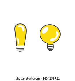 Light bulb doodles, hand drawn lamps. Vector collection. 