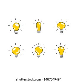 Light bulb doodles, hand drawn lamps. Vector collection. 