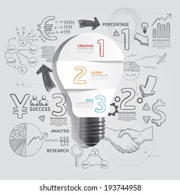 light bulb doodles line drawing success strategy plan idea with magnifier.Vector illustration.Focus Success Concept.