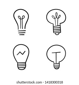 Light bulb doodles set. Hand drawn idea icons. Creativity and innovation concept.