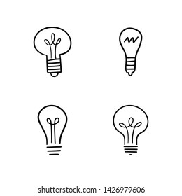 Light bulb doodles set. Hand drawn idea icons. Creativity and innovation concept.