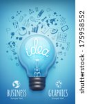 Light bulb and drawing business strategy. Vector