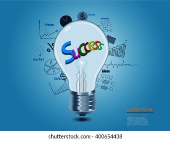 Light bulb and drawing business strategy. Vector
