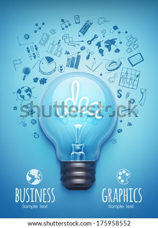 Light bulb and drawing business strategy. Vector