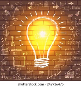 Light bulb with drawing business success strategy plan idea, Inspiration concept, Vector illustration