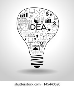 light bulb with drawing icons modern business concept.  File stored in version AI10 EPS. This image contains transparency.