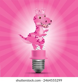 The light bulb drawing is of a pink dinosaur.