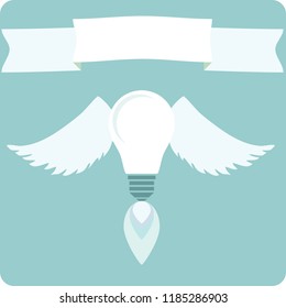 A light bulb with drawing wings, concept of new idea and inspiration. Stock flat vector illustration.