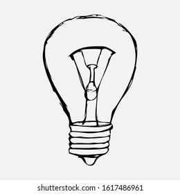 A light bulb drawn by hand on a white background.