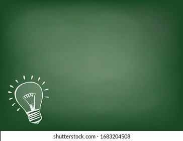 La bombilla se dibuja en tiza en la pizarra de la escuela. Fondo vectorial.
