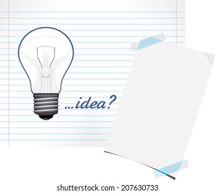 Light bulb drawn on a paper sheet. Idea concept. Vector
