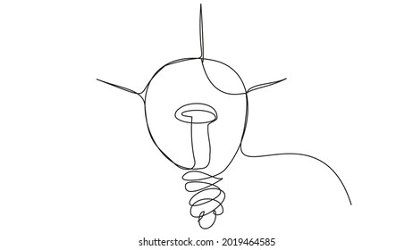 Bombilla dibujada en una línea sobre un fondo blanco. Una señal de pensamiento científico, estudio, descubrimiento, estrategia empresarial.