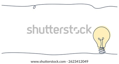 Light bulb drawn in one line, abstract vector illustration symbolizing creativity, simplicity and innovative thinking, perfect for materials about design, art and personal development