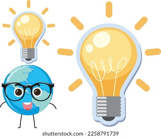 Light bulb with earth globe icon illustration