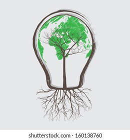 Light Bulb with Earth Globe. Vector concept