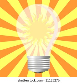 Light bulb with ecological message over starry orange background