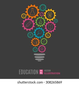 Light bulb education concept infographic template on black background. Vector