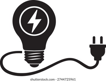 Light Bulb with Electric Plug and Lightning Bolt Icon