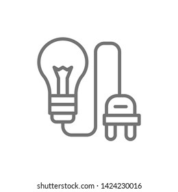 Light bulb with electrical plug, connect line icon.