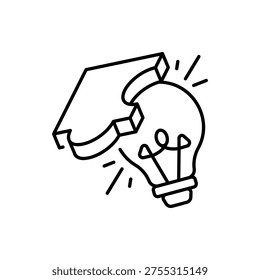 Light bulb emerging from a puzzle piece solution line art icon