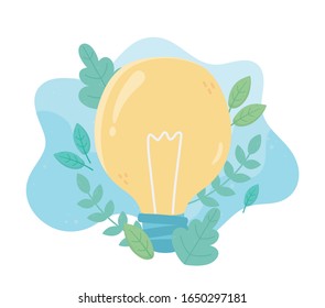 light bulb energy green foliage environment ecology vector illustration