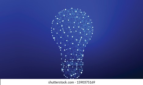 light bulb, energy saving, lamp glasses. mind and thinking solution. abstract low poly wireframe mesh design. from connecting dot and line. vector illustration on blue background