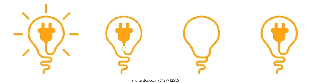 Light bulb energy vector set. Idea symbol. Light concept set. A light bulb with a plug circuit. Set of electric light bulb icons in different variations vector.