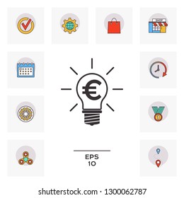 Light bulb with euro symbol business concept. Graphic elements for your design