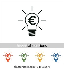  Light bulb with euro symbol business concept. Set of varicolored icons.