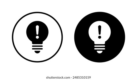 Light bulb with exclamation mark icon on black circle. Warning sign symbol