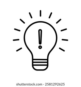Light bulb exclamation mark icon. Outline light bulb exclamation mark vector icon for web design isolated on white background
