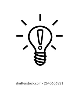 Light bulb exclamation mark icon. Outline light bulb exclamation mark vector icon for web design isolated on white background