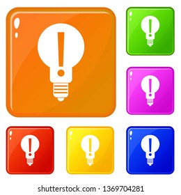 Light bulb with exclamation mark inside icons set collection vector 6 color isolated on white background