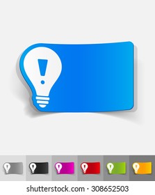 light bulb with an exclamation mark paper sticker with shadow. Vector illustration