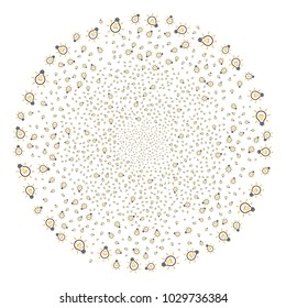 Light Bulb explosion globula. Object pattern combined from random light bulb design elements as fireworks globula. Vector illustration style is flat iconic symbols.