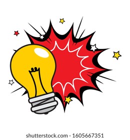 light bulb with explosion pop art style icon vector illustration design