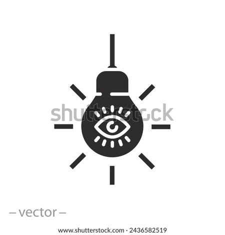 light bulb with eye icon, vision idea, creative look, flat symbol on white background - vector illustration eps10