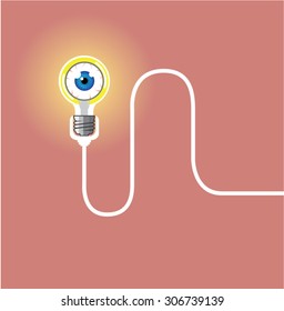 Light Bulb with an Eyeball Vector and wire with background 