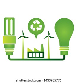 light bulb factory windmill recycle eco friendly environment vector illustration