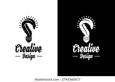 Light bulb feather logo creative idea inspiration vintage designer artistic studio branding