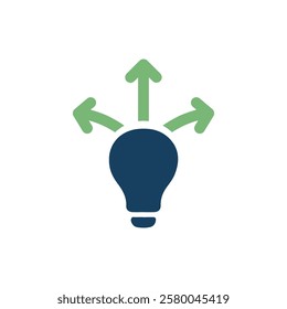 A light bulb featuring arrows pointing in multiple directions, representing the concepts of creativity, innovative thinking, and strategic decisionmaking crucial for modern business success