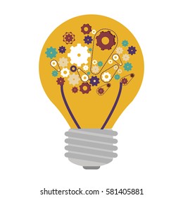 light bulb with filaments and gear wheel collection vector illustration